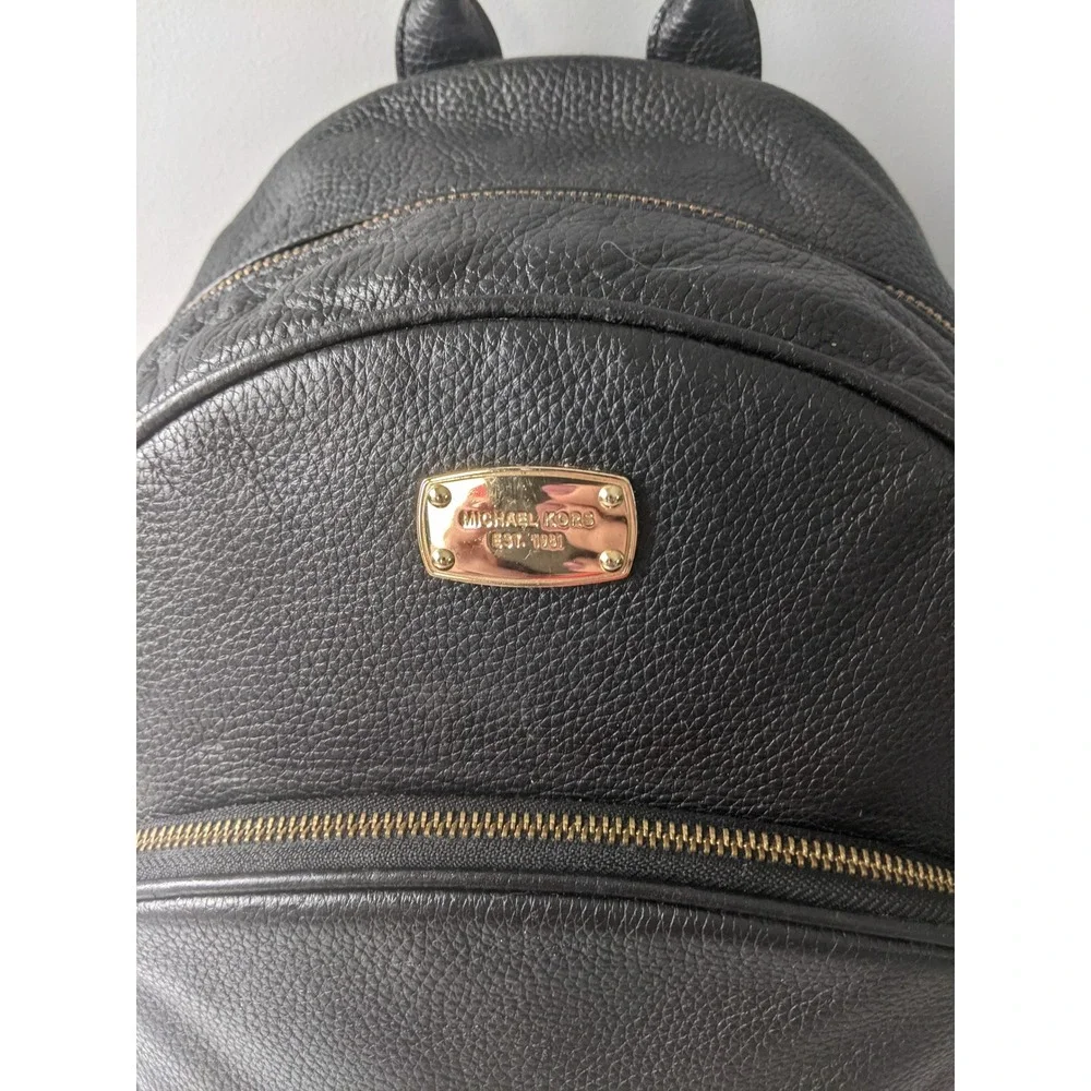 Michael Kors Abbey Black Pebbled Leather Backpack Gold Hardware